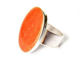 Orange Resin Oval Statement Ring, Adjustable