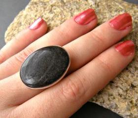 Charcoal Gray Oval Statement Ring, Resin, Adjustable